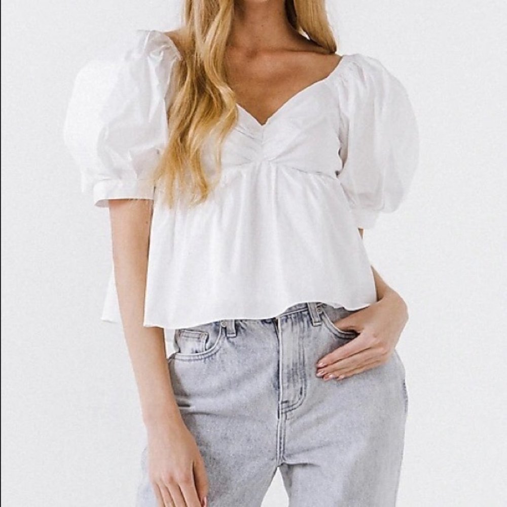 English Factory White Puff Sleeve Top